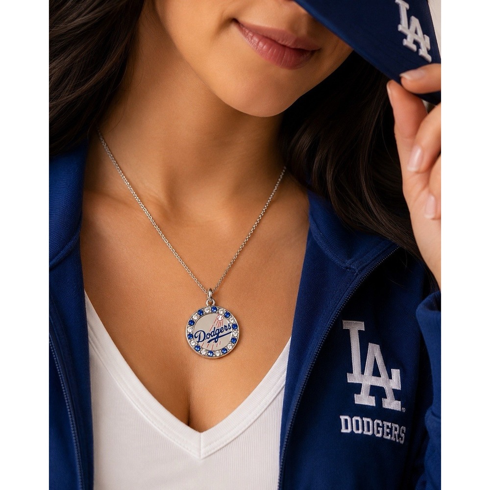 MLB Los Angeles Dodgers Rhinestone Pendant Necklace NOS Gift Fan Wear